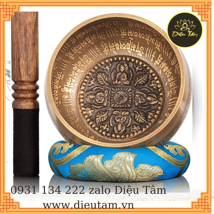Chuông xoay nepal thủ công (handmade) - chiếc bát biết hát 1 bộ gồm đệm dùi da chuông đường kính 12.5cm