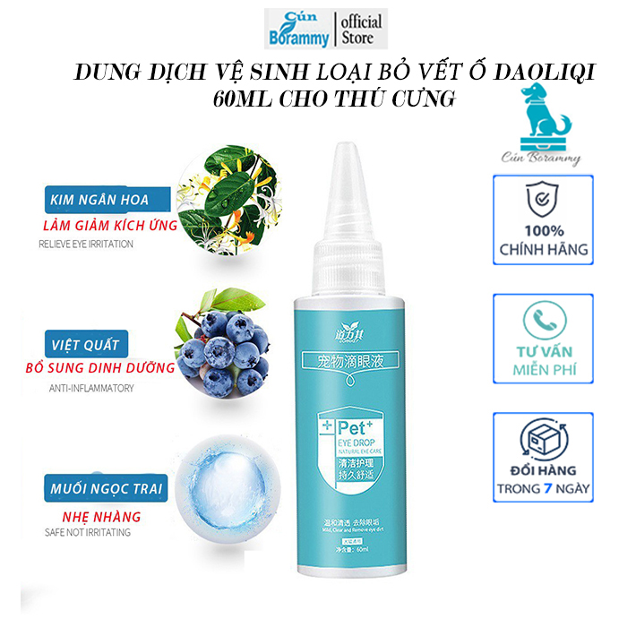[Hoàn Tiền 10%]Dung dịch vệ sinh mắt cho chó mèo loại bỏ vết ố Daoliqi 60ml cho thú cưng