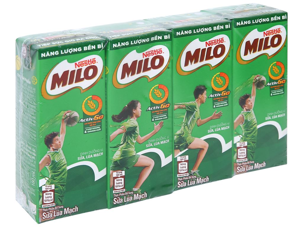 Date 4.2024 Lốc 4 hộp thức uống lúa mạch Milo 180ml