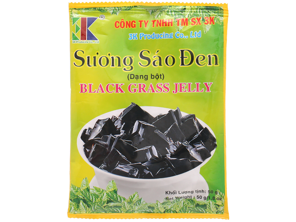 Túi 50g ĐEN  BỘT RAU CÂU SƯƠNG SÁO VN 3K Black Grass Jelly Powder rc3k