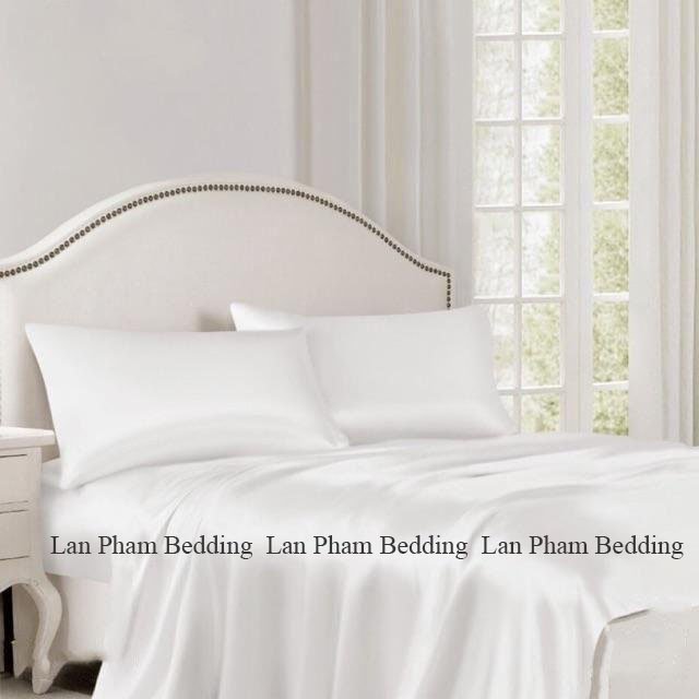 Ga giường phi lụa màu trắng cao cấp mềm mại lan pham bedding