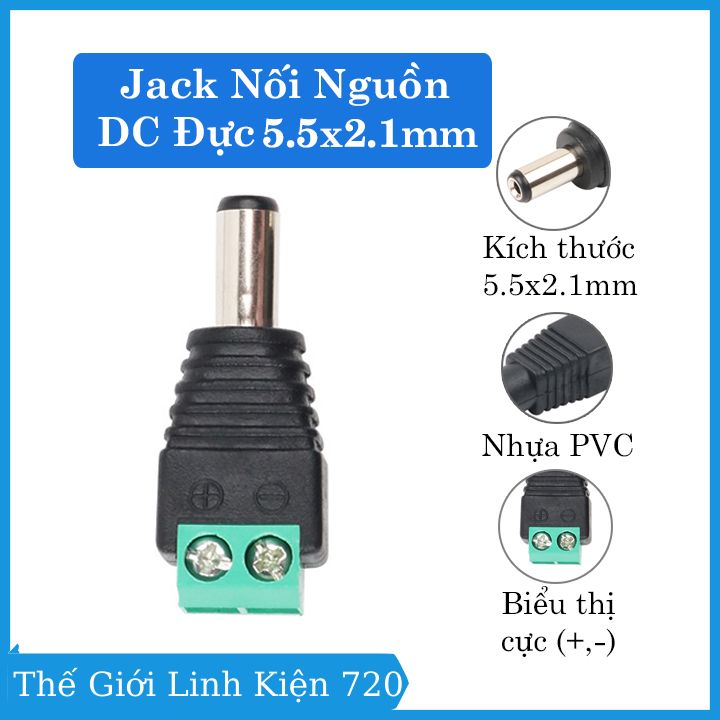Jack nối nguồn dc đực 5.5x2.1mm
