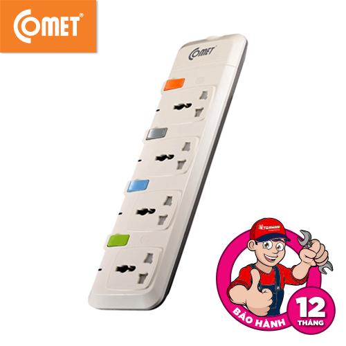 Ổ cắm nối dài comet cesg2403 - hiện đại, tiện dụng với thiết kế abs, trắng xám sang trọng, 4 lỗ cắm an toàn, dây 3m