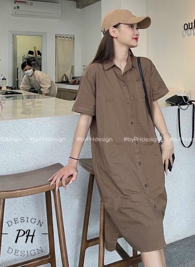 váy bầu sơ mi công sở-đầm bầu hè mềm mát chất mềm mát