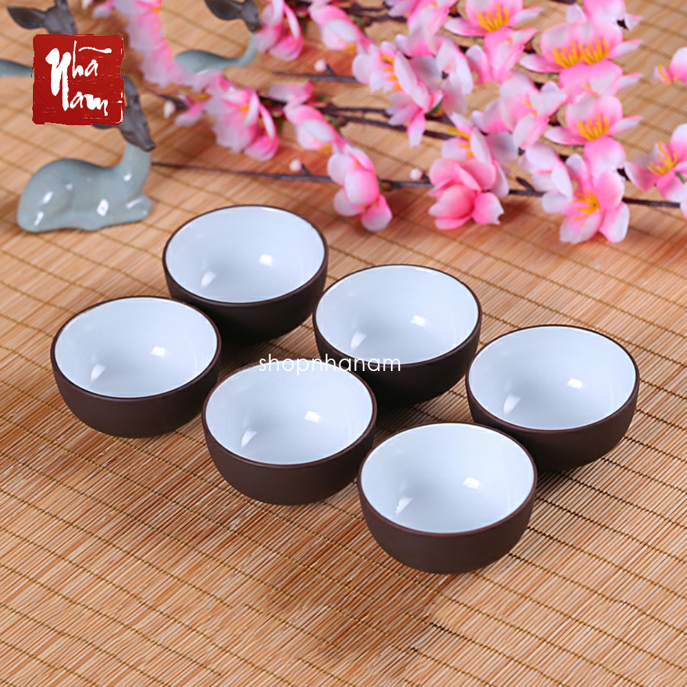 Bộ 6 chén trà đạo gốm tử sa, chén trà dáng tiêu chuẩn, đồ chơi bàn trà - Phong Thủy Nhã Nam