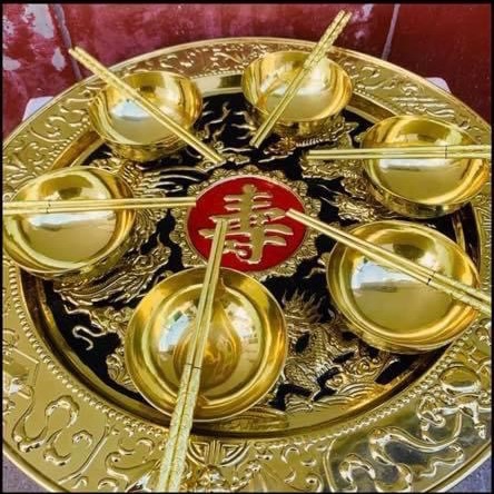 Mâm đồng bát đũa nhà làm bằng đồng