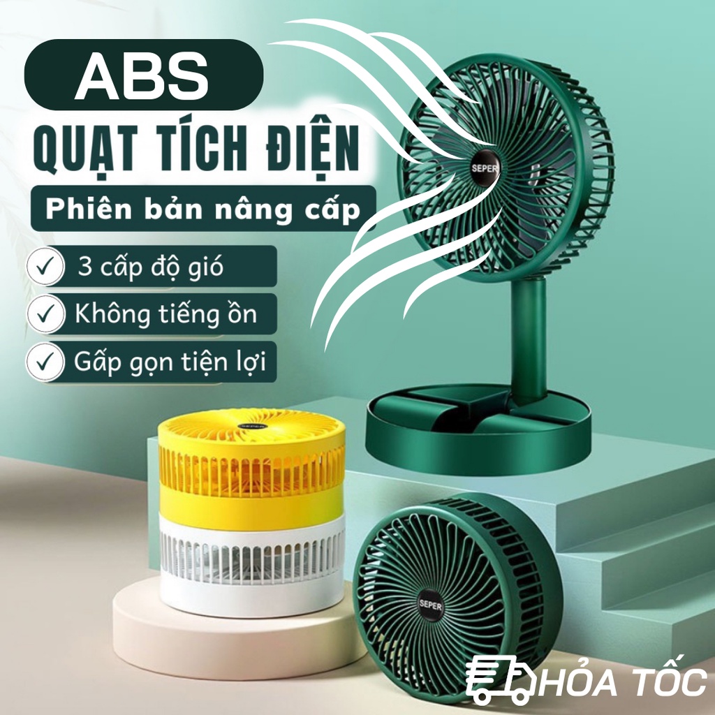 Quạt mini để bàn super xanh 3 tốc độ gió, quạt tích điện gấp gọn cầm tay pin sạc usb