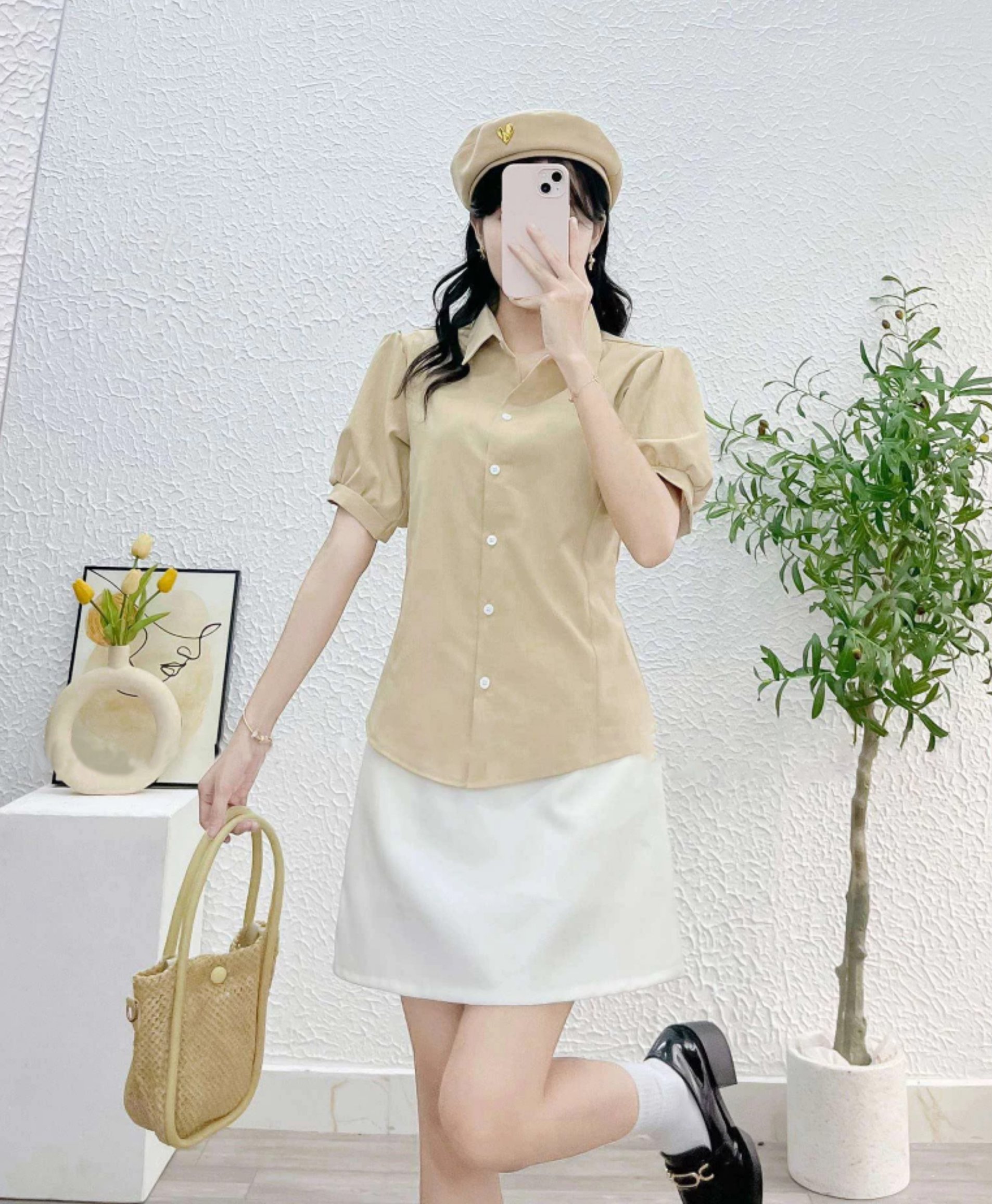 Áo sơ mi NU Tay Phồng Cột Nơ Sau Mẫu mới