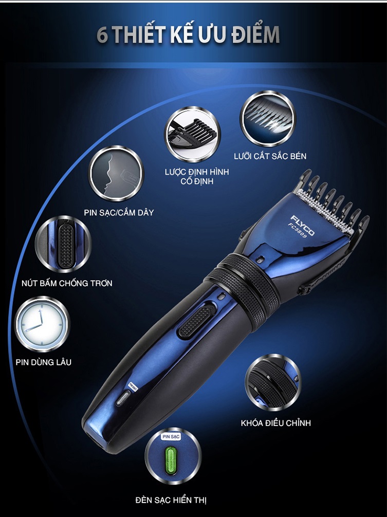 Tông đơ cắt tóc cao cấp Flyco (FC5809) tặng máy tỉa lông mũi Flyco