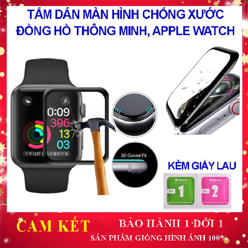 Miếng dán màn hình đồng hồ thông minh, Apple Watch size 38/40/42/44 mm chống xước dễ dán, kính cường lực apple watch full màn cong 3D