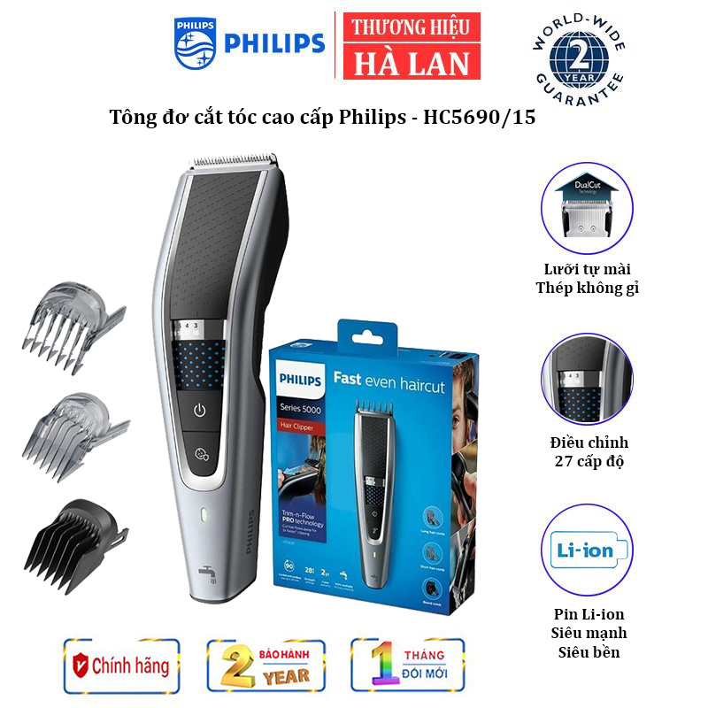Tông đơ cắt tóc cao cấp Philips HC5690/15 công nghệ DualCut để cắt nhanh hơn, sắc nét hơn