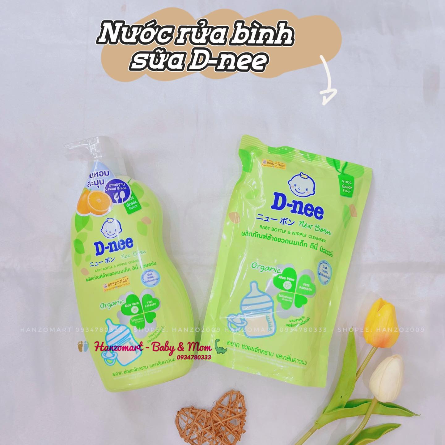 Nước rửa bình sữa dnee organic trà xanh 600ml