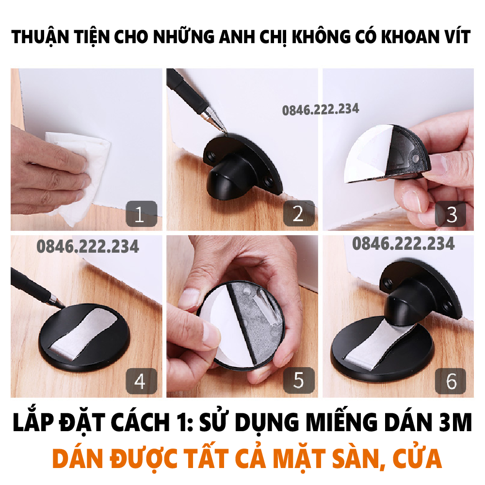 Chặn Cửa Hít Nam Châm Dán Sàn - Kèm miếng dán 3M & ốc vít