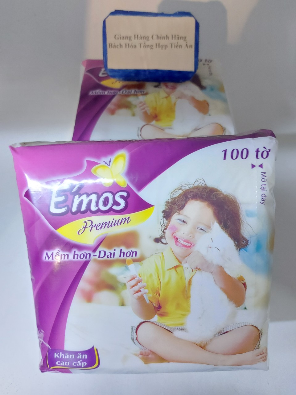 [HCM]2 Khăn giấy vuông E'mos Premium 100 tờ (2 bịch ) Mềm Hơn-Dai Hơn
