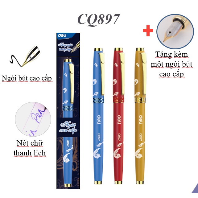 Bút máy học sinh nét thanh nét đậm Deli - Bút máy ngòi lá tre , Thiết kế mẫu mã đa dạng, ngòi bút chất lượng cao, màu sắc bắt mắt - CQ896 / CQ897