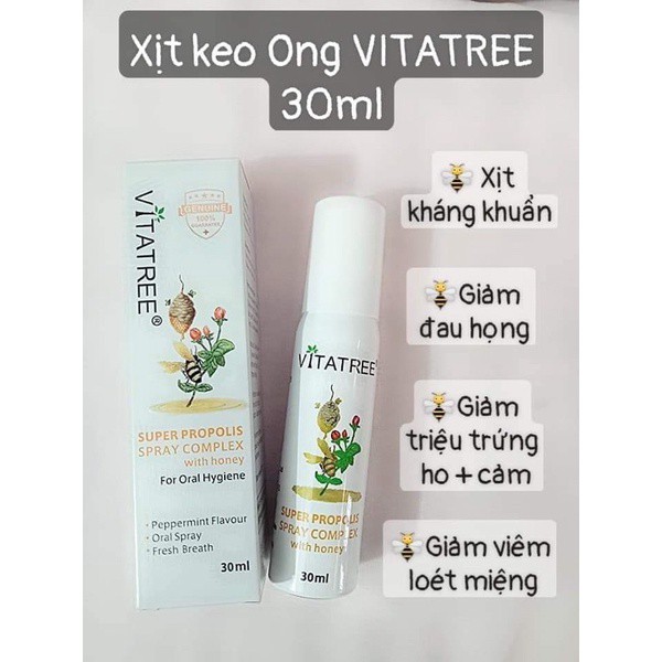 Xịt keo ong Vitatree Super Propolis Spray Complex with Honey 30ml Úc