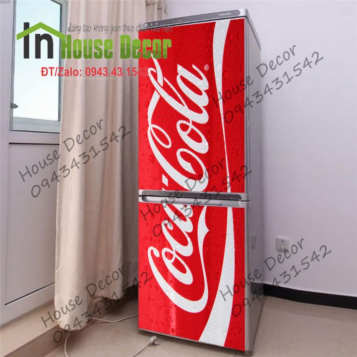 Miếng DECAl bóc Dán Tủ Lạnh - Phù Hợp Mọi Loại Tủ (Mẫu Coca-Cola)