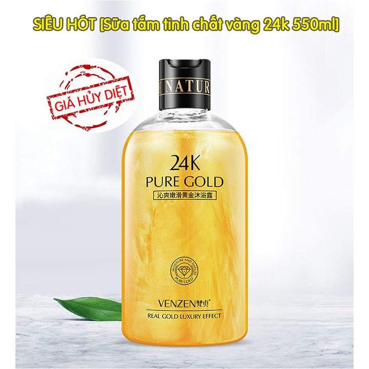 SỮA TẮM TINH CHẤT VÀNG 24K PURE GOLD 550ML  thúc đẩy quá trình trao đổi chất của các tế bào, chống lão hóa da từ gốc mang đến cho bạn làn da mịn màng và không tì vết.