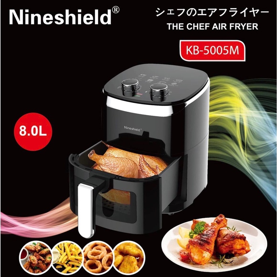 Nồi chiên không dầu 10.5L Nine Shield KB-8002 -TOP 1 Thiết kế mặt kính độc đáo - Thế hệ mới nhất 2022 - Bảo hành 12 tháng TỐP 1