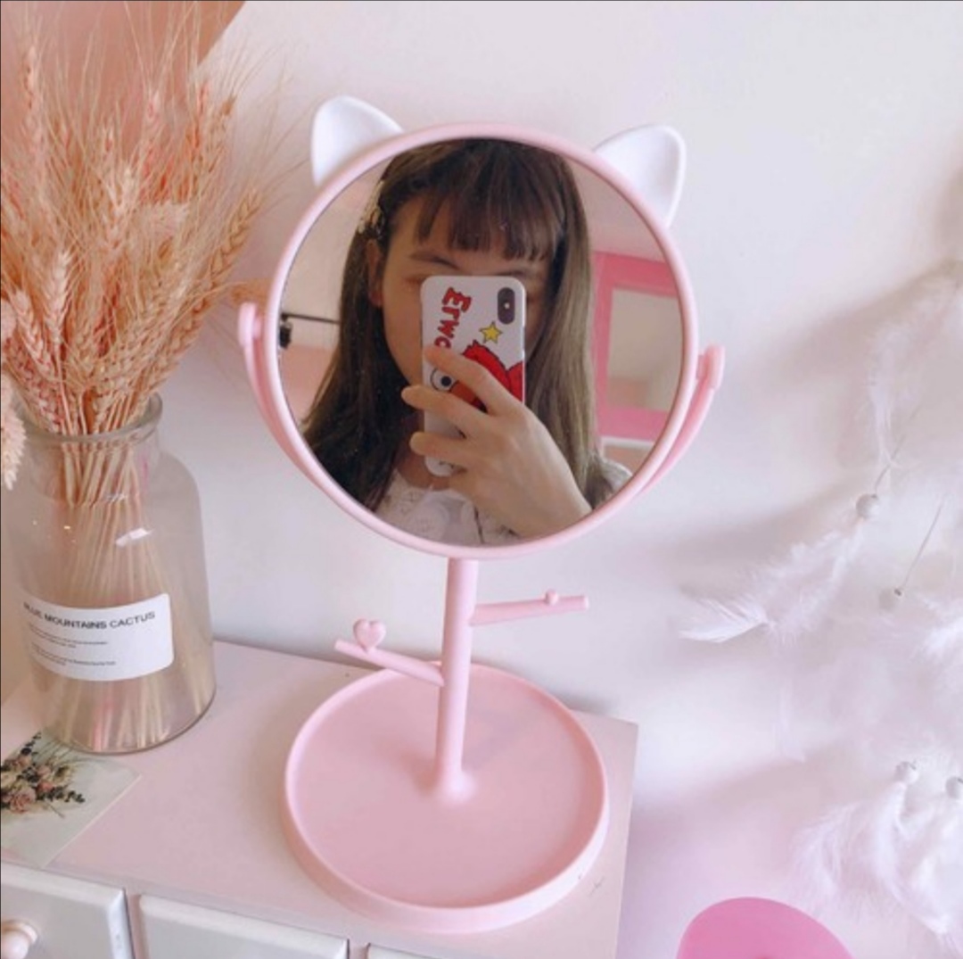 Gương tai mèo loại  cao cấp. Gương trang điểm để bàn siêu cute