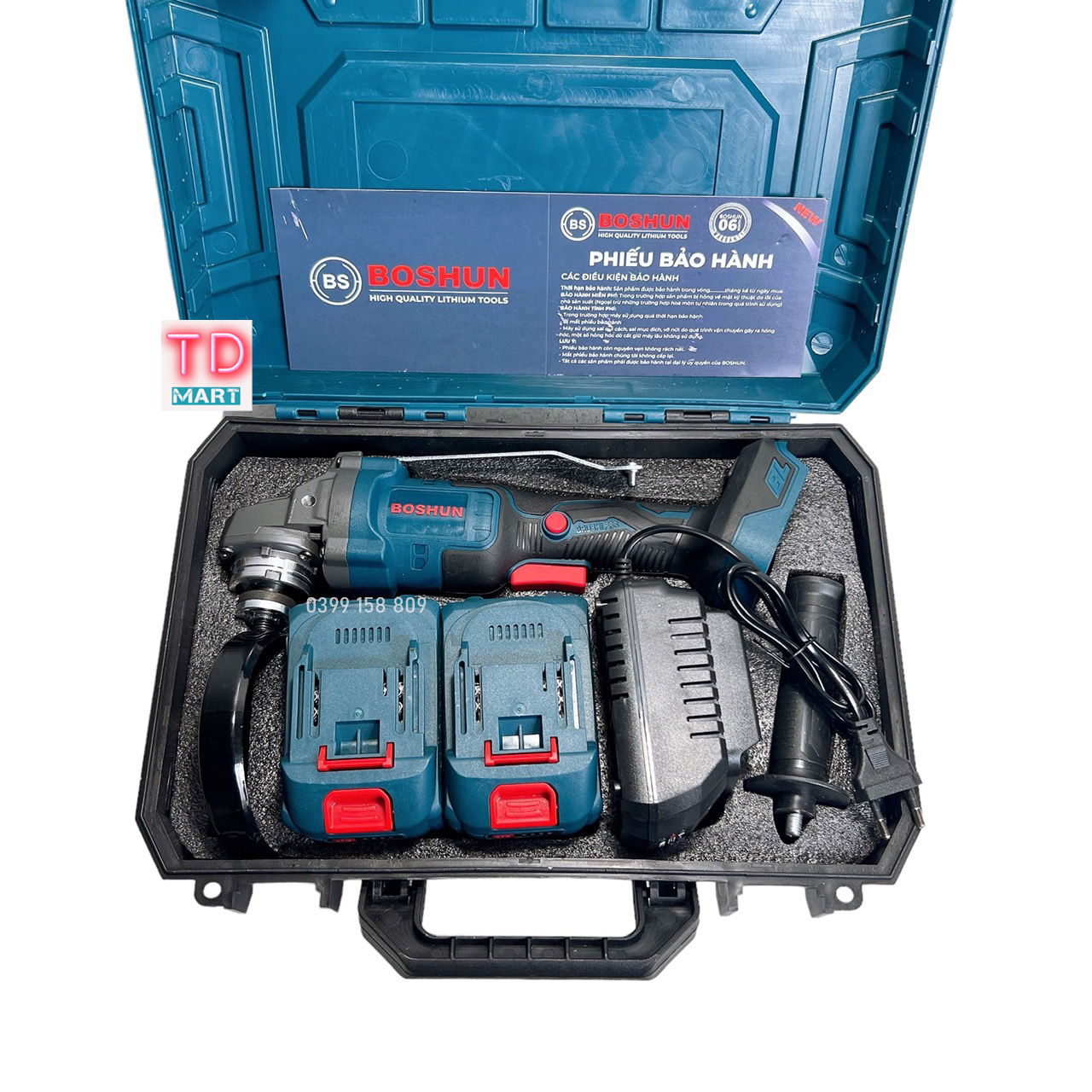 Máy Mài Pin BOSHUN BS-AG100BL Không Chổi Than 2 Pin 15 Cell [Mẫu Mới 2023]