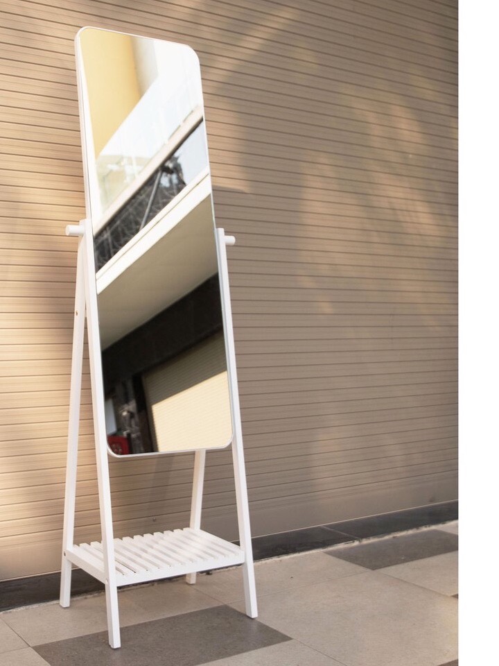 GƯƠNG SOI TOÀN THÂN LIỀN KỆ TRÀN VIỀN MÀU TRẮNG - BORDERLESS A MIRROR SHELF