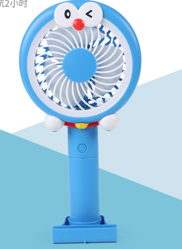 Quạt mini cầm tay có đế mẫu kitty,doremon có đèn led