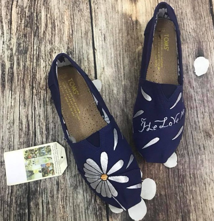 [HCM]Giày toms bông hoa 2020BLACK FLOWERS(Đế cao su đúc)