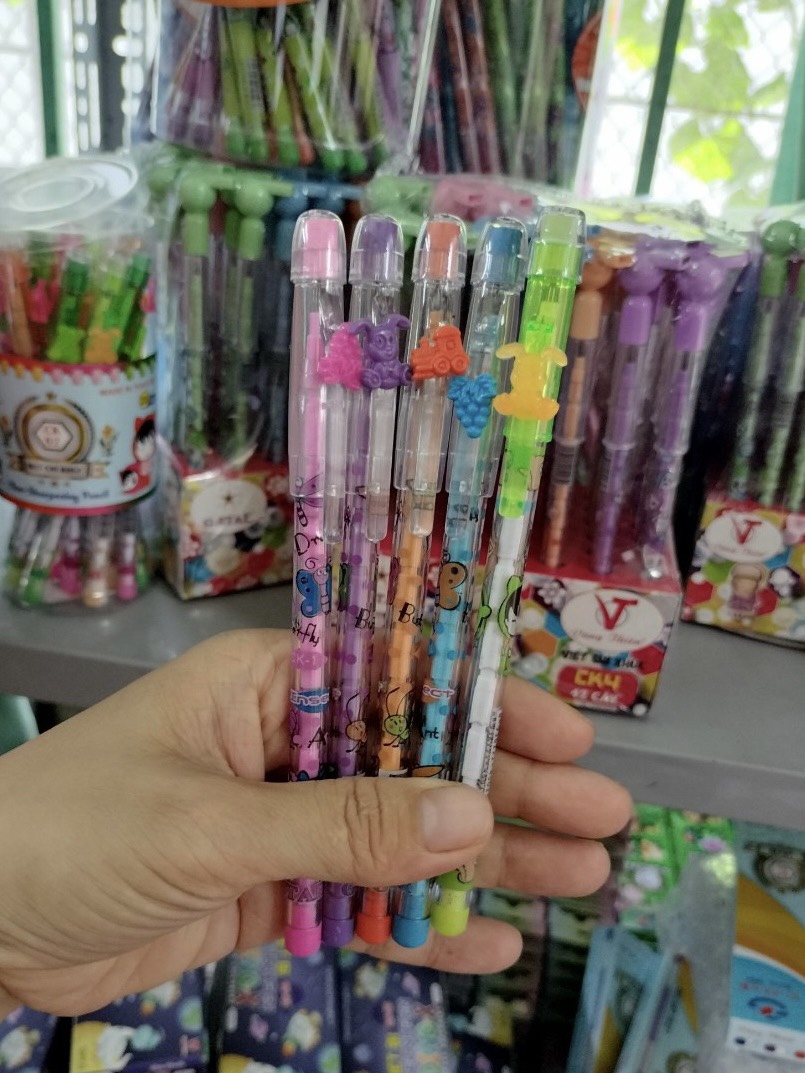 Combo 5 cây chì khúc ck-01 đủ màu nắp bút hình trái cây và có gôm
