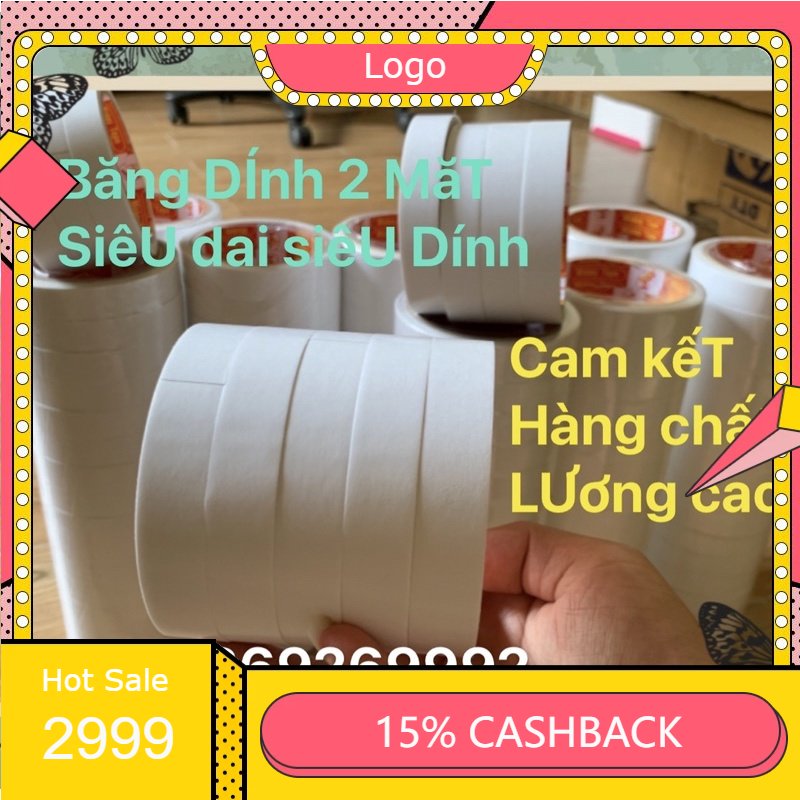 [freeship 0đ] [giá sản xuất]-Băng Dính 2 Mặt siêu dai siêu dính khổ 2cm dầy dặn