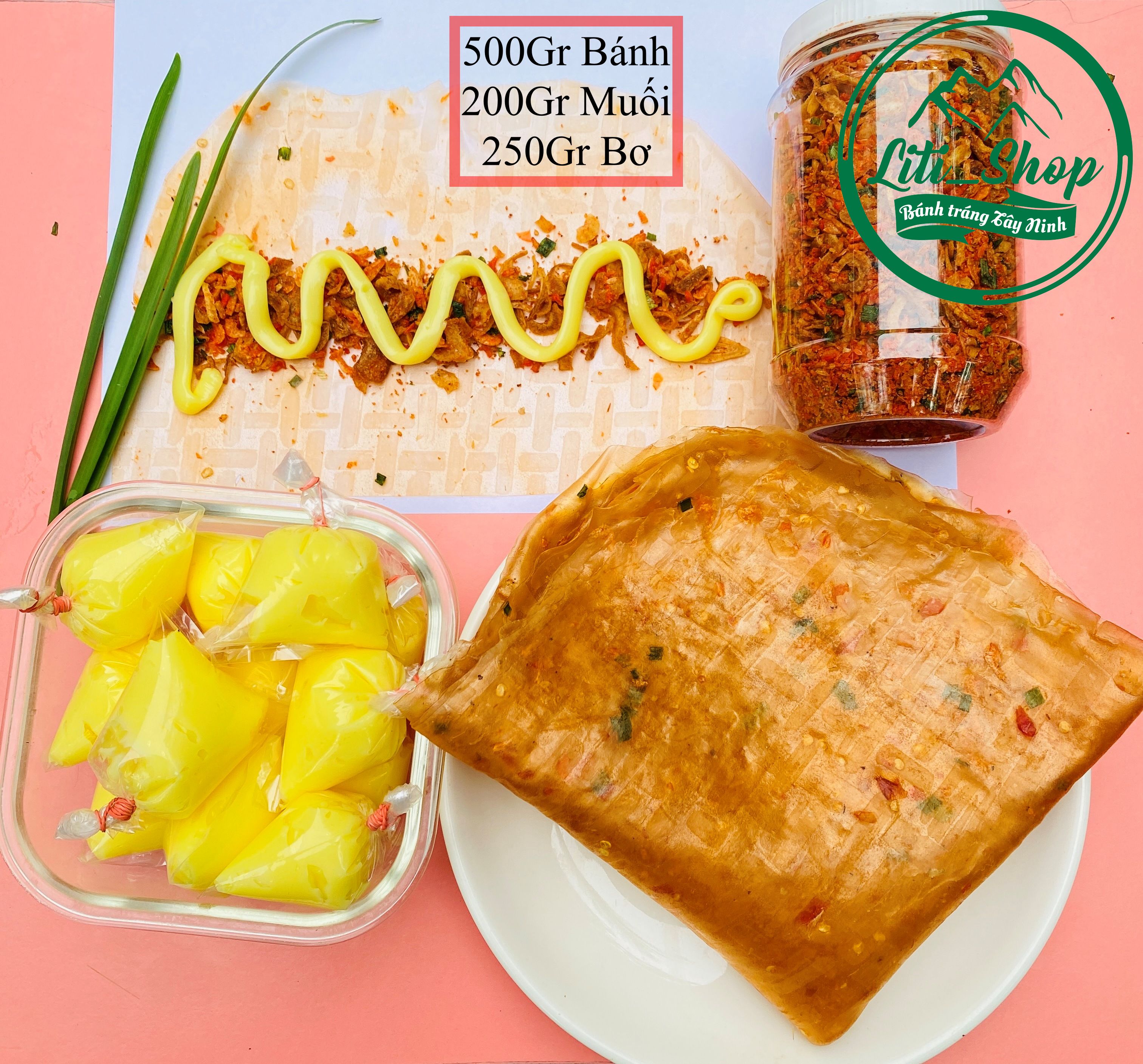 [ĐỒ ĂN VẶT] - Combo Bánh Tráng Dẻo tôm (500gr) - Hành ruốc (200gr) - Bơ vàng (250gr)