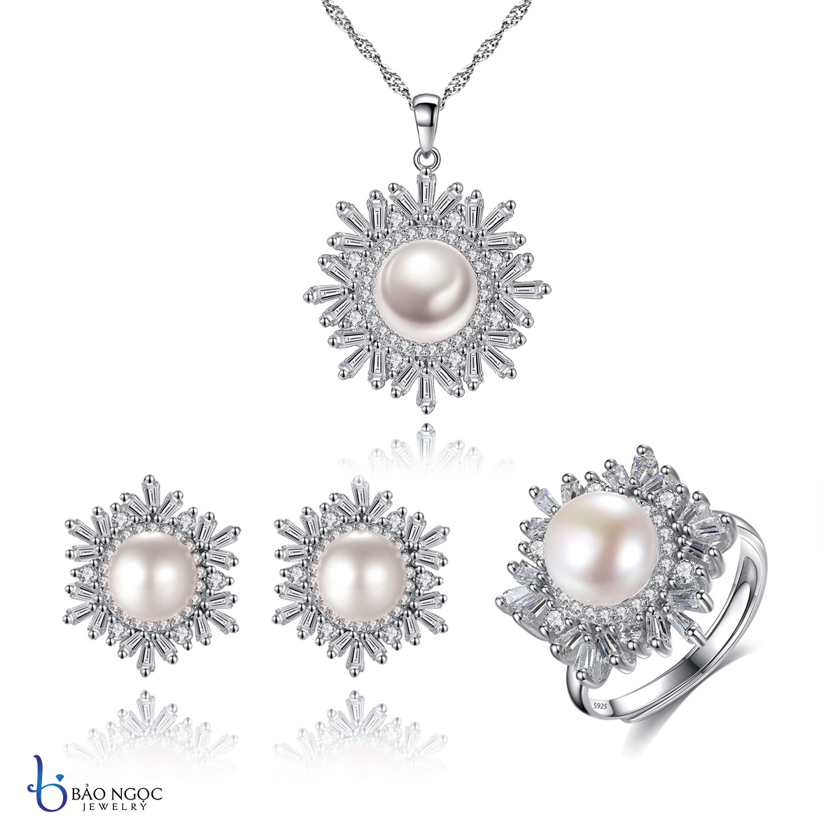 Bộ Trang Sức Ngọc Trai Bông Tuyết Hè, Bộ Trang Sức Ngọc Trai 3 Món Thời Trang, Ngọc Trai Cao Cấp Tự Nhiên - BNJ0508 - Bảo Ngọc Jewelry
