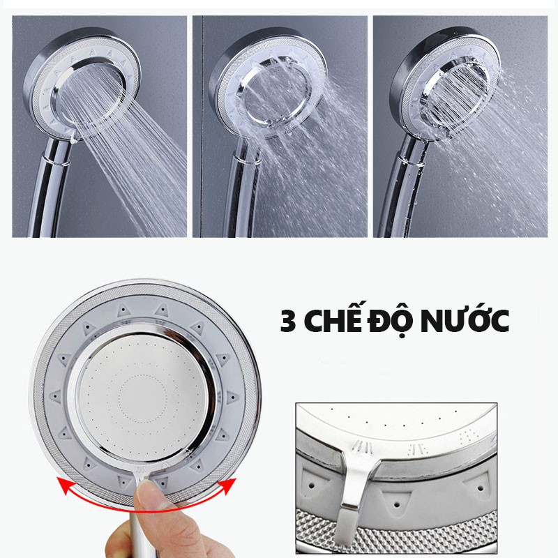 Đầu vòi sen tăng áp 3 chế độ mạ Crom cao cấp