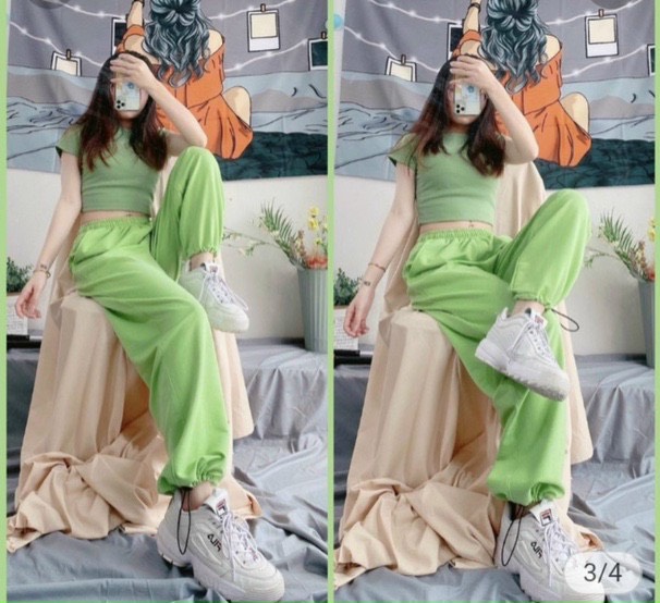 Sét bộ đồ quần jogger màu phối áo thun croptop cổ tròn body phong cách bụi TTSLA0563
