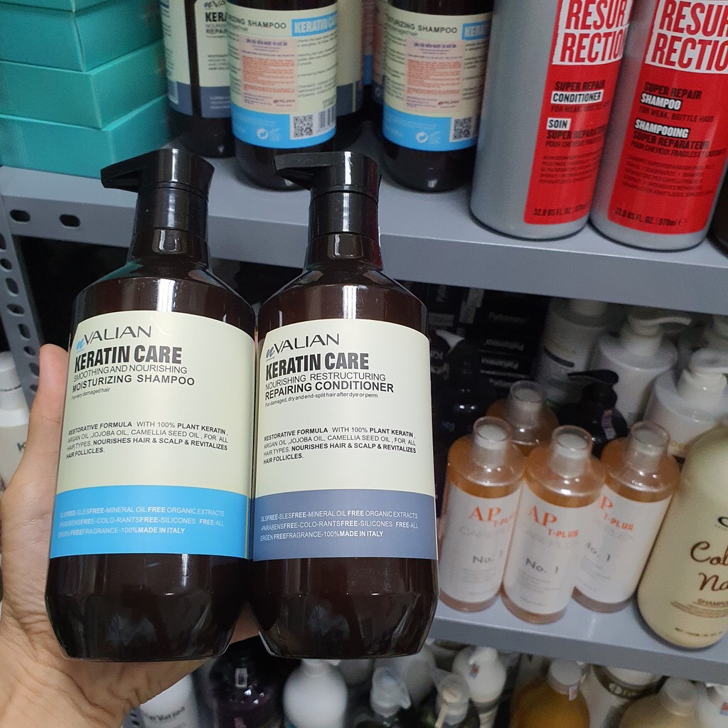 Dầu Gội VALIAN keratin kiềm dầu siêu phục hồi mềm mượt chống rụng tóc cặp 500 ml chính hãng