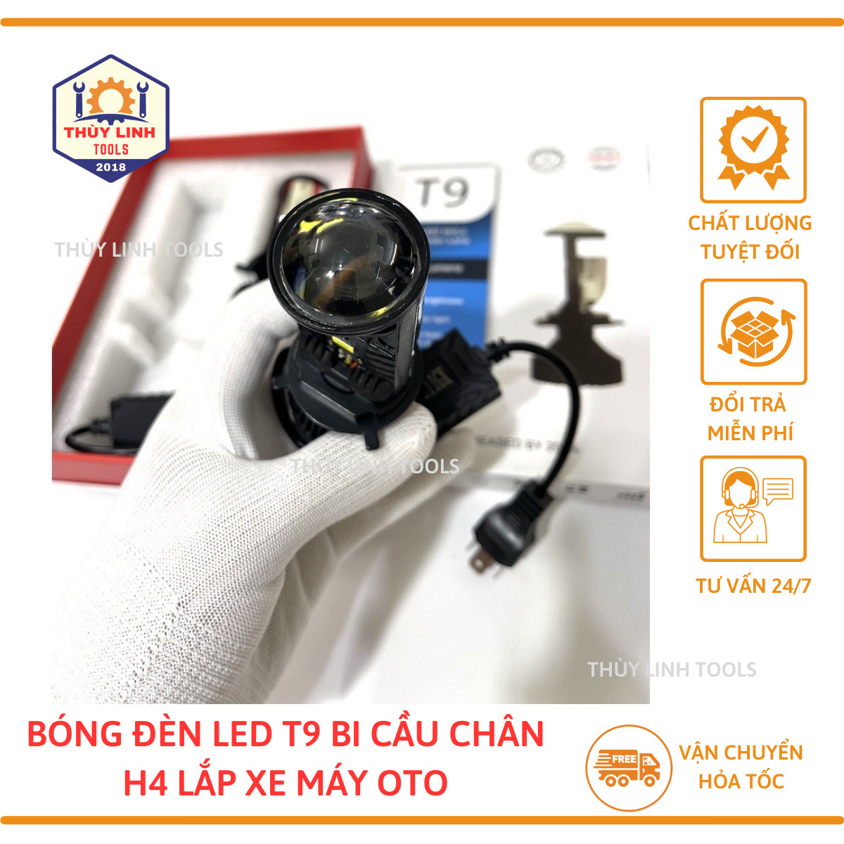 Đèn Pha Led Bi cầu T9 Chân H4 Siêu sáng - THÙY LINH TOOLS