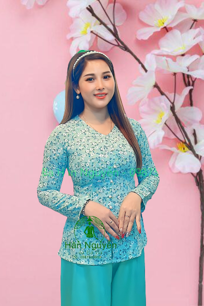 ÁO BÀ BA LỤA HOA CỔ V + QUẦN
