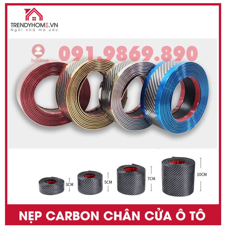 Nẹp carbon chống xước cửa lên xuống ô tô, nẹp nhựa trang trí vân carbon 70 cm có băng dính 3M dễ sử dụng