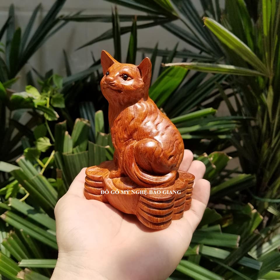 Tượng con mèo gỗ hương