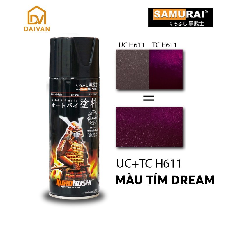 02 chai sơn Samurai UC + TC H611 Màu tím nho DreamViet - Hệ thống màu 2 lớp