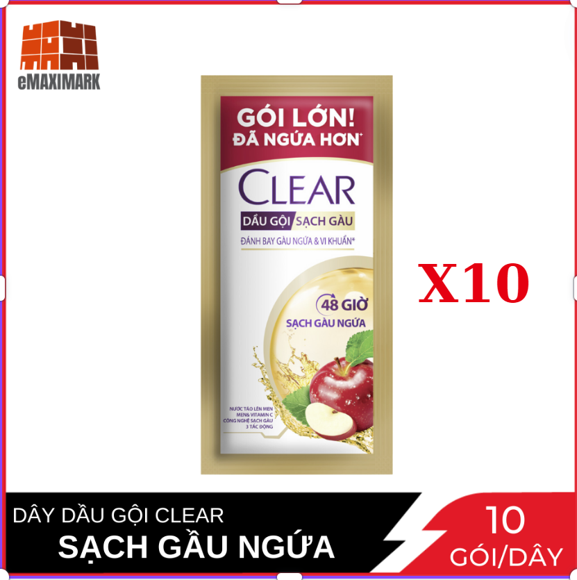 Dầu gội clear sạch gàu ngứa 48h dây 10 gói