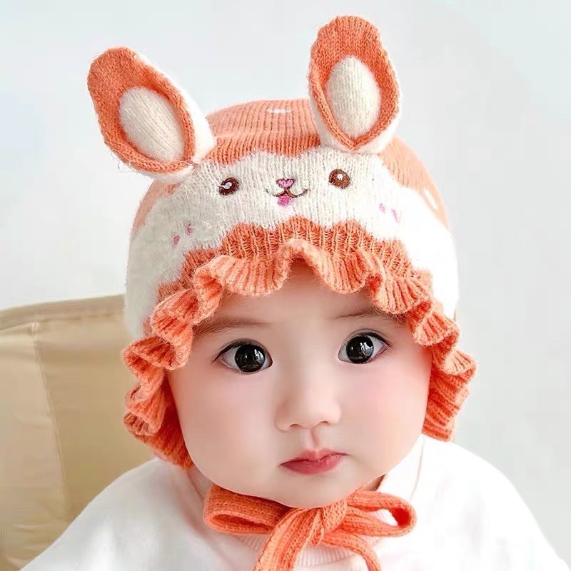 Mũ len bèo tai thỏ cho bé gái từ 0-24 tháng chất đẹp