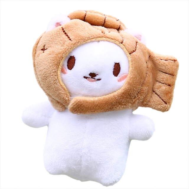 Móc khoá mèo bông đội nón cá