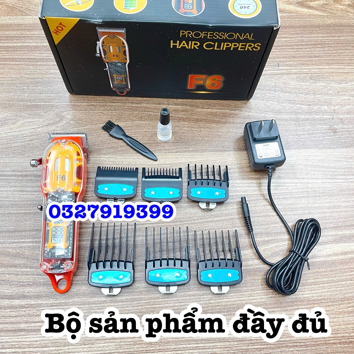 POP F6 Tông đơ cắt tóc lưỡi kép cao cấp công suất 10W màn hình LCD hiển thị pin thời gian sử dụng 180 phút phù hợp cho gia đình salon