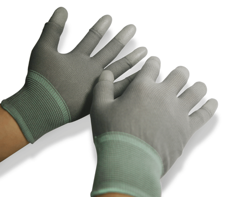 Găng tay sợi polyester phủ pu đầu ngón xám cao cấp