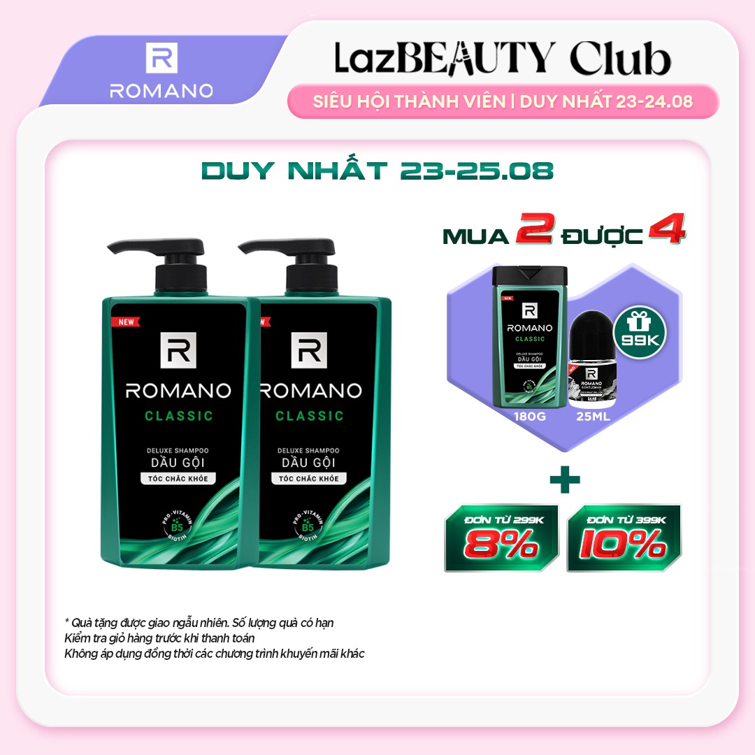 Combo 2 Dầu gội Romano hương nước hoa 650g
