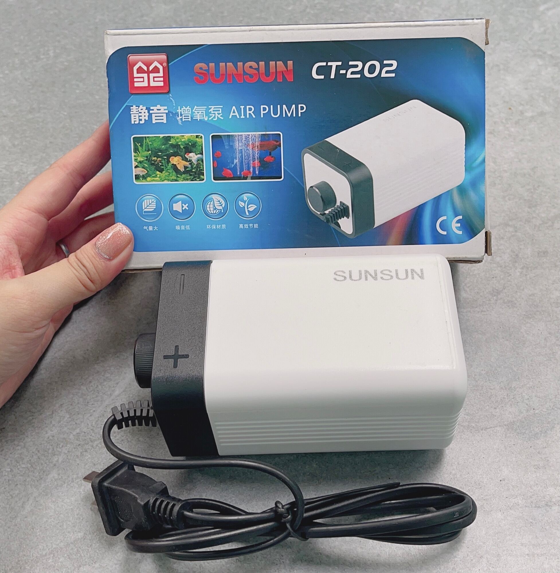 Máy Sủi Oxy 2 Vòi Sunsun CT-202 (4W-2x1.5Lít/Phút) - Máy Oxi Siêu Êm Cho Bể Cá