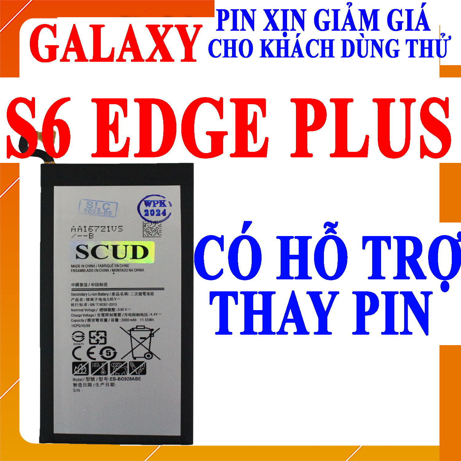 Pin scud cho samsung galaxy s6 edge plus eb-bg928abe dung lượng 3000mah