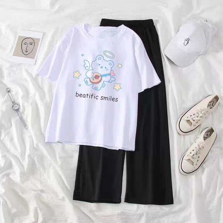 Sét áo phông đám mây + quần suông ống rộng, sét bộ unisex cá tính, sét bộ mặc ở nhà cho nam và nữ, áo thun nam nữ, quần suông ống rộng - mimosa