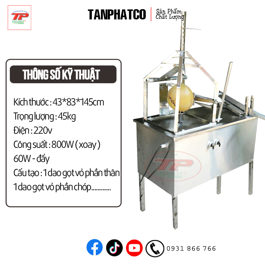 Máy gọt vỏ dừa công nghiệp , ngày 600 - 800 trái , Công suất khoẻ